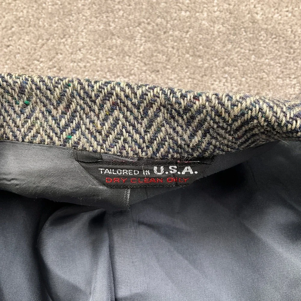 Harris Tweed Blazer Men 46R Blue Multi Herringbone Multi Tweed Scottish Wool VTG